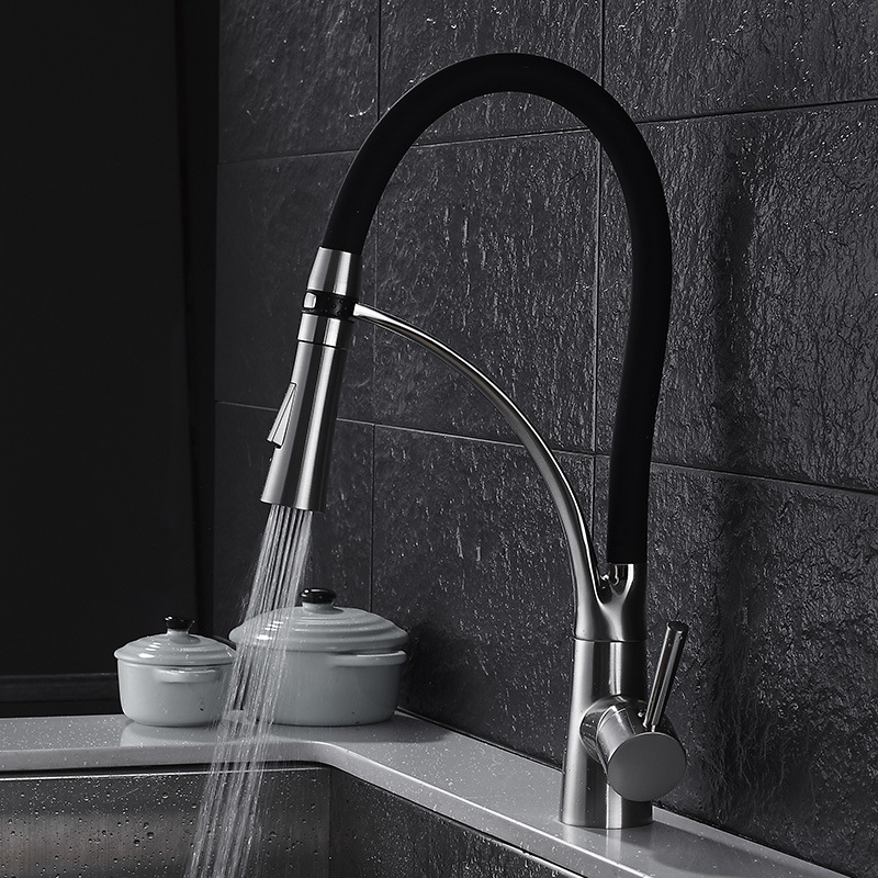 Commercial Kitchen Faucet - Ausziehbare Küchenarmatur aus massivem Messing, schwarz,