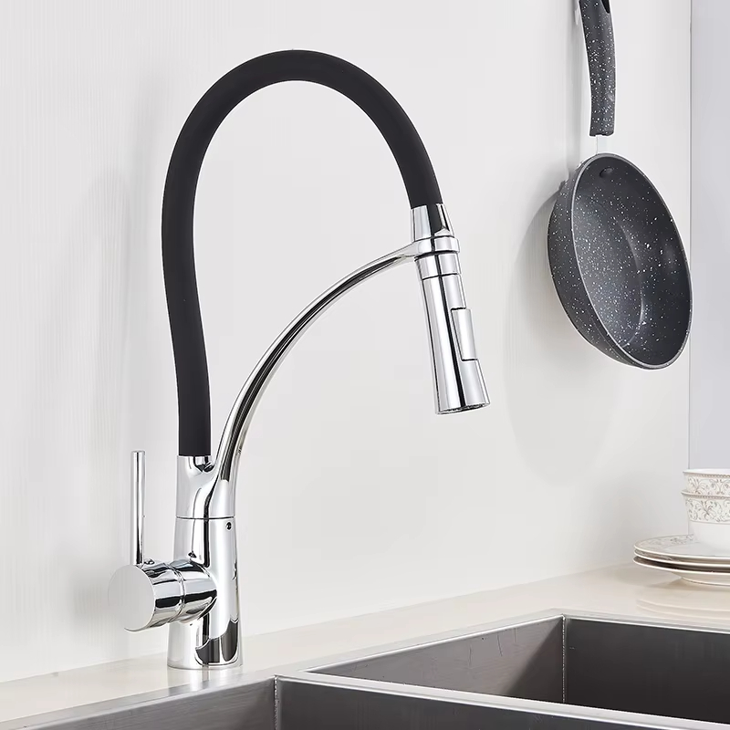 Commercial Kitchen Faucet - Küchenarmatur mit Ausziehbarer Drehfunktion, Schwarze Spültischarmatur,