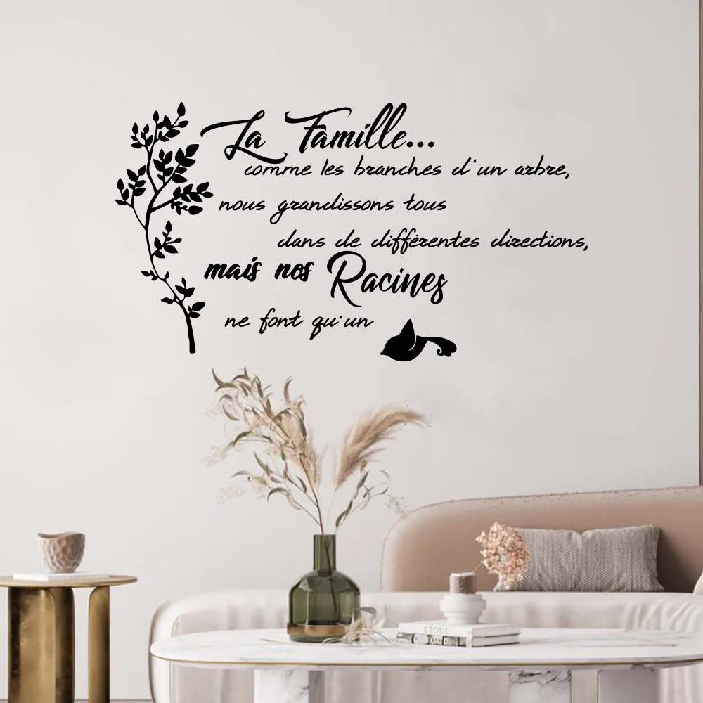 Commercial Kitchen Wall - Französisches Familienzitat Baum Vogel Wandaufkleber Küche