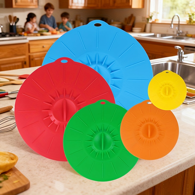Commercial Kitchen Pots And Pans - 5-teiliges Silikon-Deckel-Set, hitzebeständige, spritzwassergeschützte Mikrowellen-Deckel, Silikon-Topfdeckel,